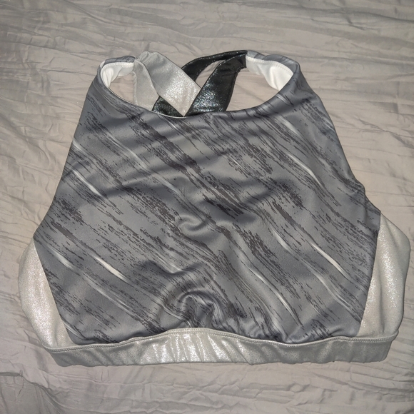 Joylab Metallic Silver High Neck Crop Longline sports bra large - Picture 2 of 5